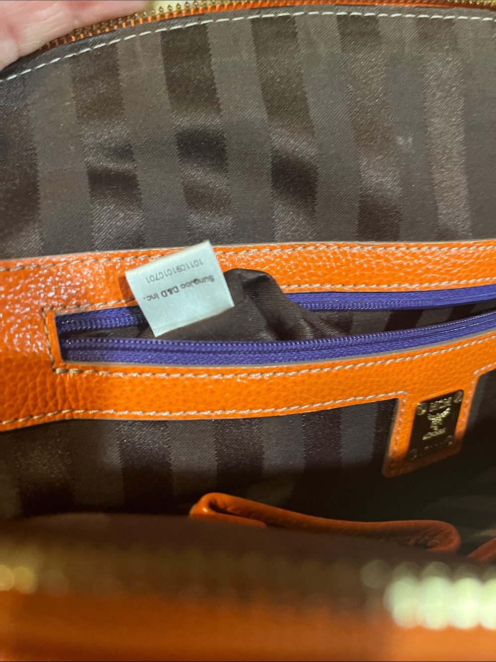 MCM Orange Pebbled Leather Dome Satchel with Gold-Tone Accents - Picture 13 of 13